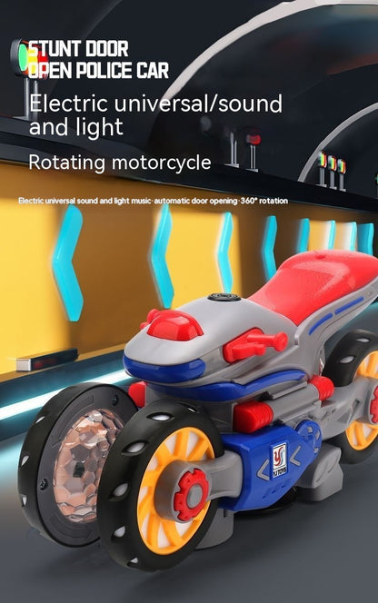 New Electric Deformation Motorcycle Stunt Rotating Universal Car Science Fiction Light Music Children Toy Car