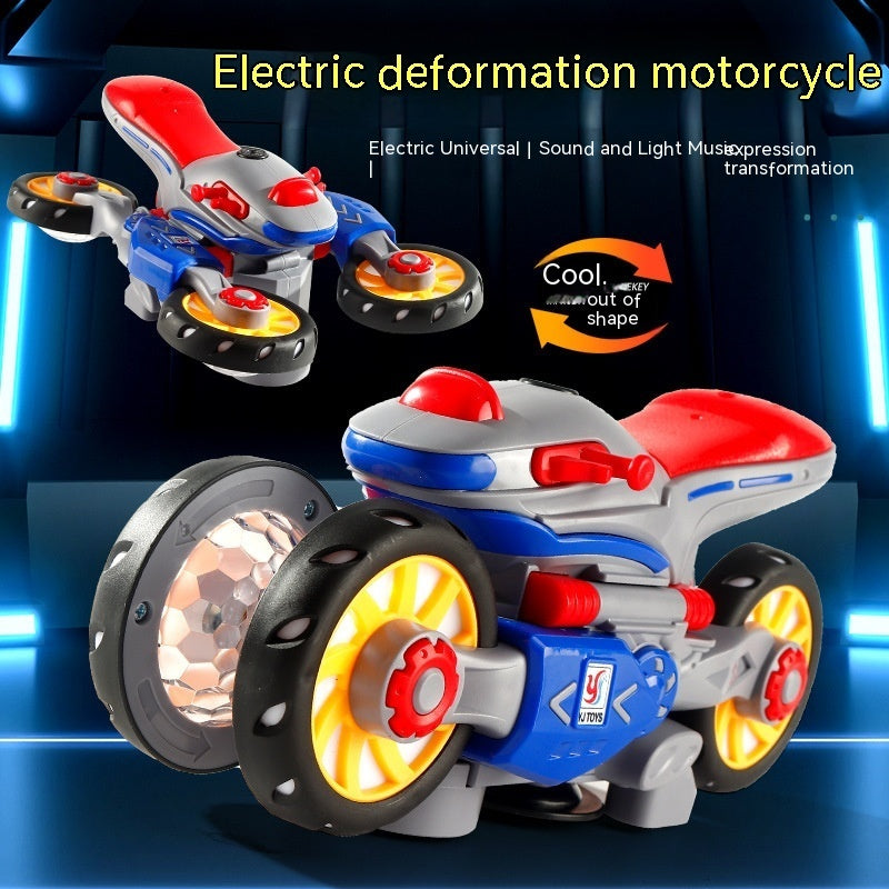 New Electric Deformation Motorcycle Stunt Rotating Universal Car Science Fiction Light Music Children Toy Car